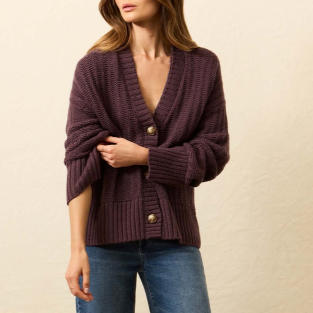 Faherty Heirloom Cotton Relaxed Cardigan - Huckleberry